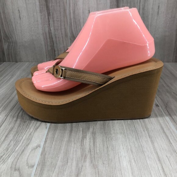 Aldo Wedge Sandals Womens 8M Brown Slip On Thong Platform Flip Flops - Picture 2 of 12